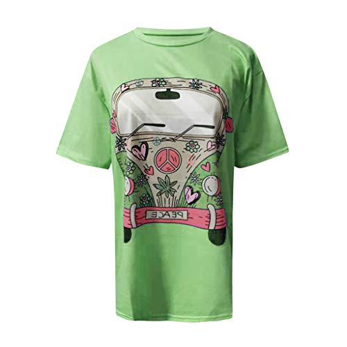 VEMOW Camisetas Mujer Verano Primavera Moda para Chicas Tallas Grandes Imprimir De Manga Corta Blusa Cuello Redondo Y Manga Corta Blusa Superior Informal Polos Tops 2019 Nueva(Verde,5XL)