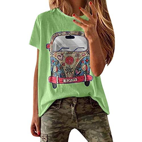 VEMOW Camisetas Mujer Verano Primavera Moda para Chicas Tallas Grandes Imprimir De Manga Corta Blusa Cuello Redondo Y Manga Corta Blusa Superior Informal Polos Tops 2019 Nueva(Verde,3XL)