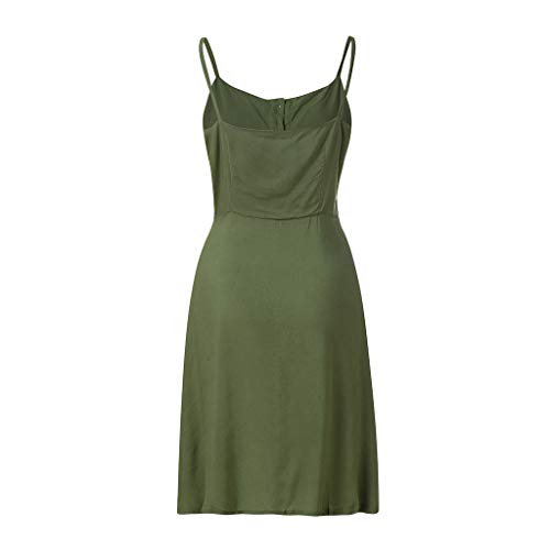 VEMOW Faldas Midi Vestido Largo Casual con botón Abotonado sin Mangas, Vestido Suelto de Fiesta Informal para Mujer(Verde,L)