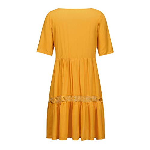 VEMOW Faldas Mujer Vestido Corto Bohemio con Cuello en V de Las Mujeres Vestido de Verano Informal de Playa Hueco Hueco Corto(Amarillo,L)