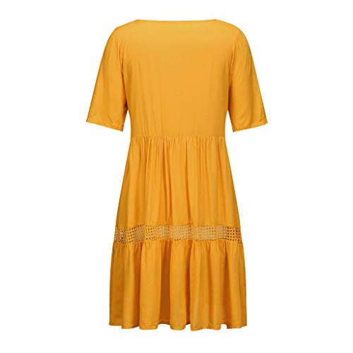 VEMOW Faldas Mujer Vestido Corto Bohemio con Cuello en V de Las Mujeres Vestido de Verano Informal de Playa Hueco Hueco Corto(Amarillo,L)