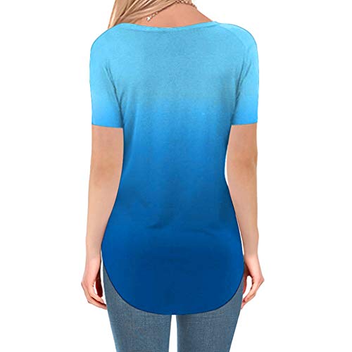 VEMOW Los más vendidos Camiseta Tops Las Mujeres cruzan el Hombro frío V Cuello Manga Corta Blusa(YC Azul,XL)