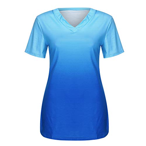 VEMOW Los más vendidos Camiseta Tops Las Mujeres cruzan el Hombro frío V Cuello Manga Corta Blusa(YC Azul,XL)