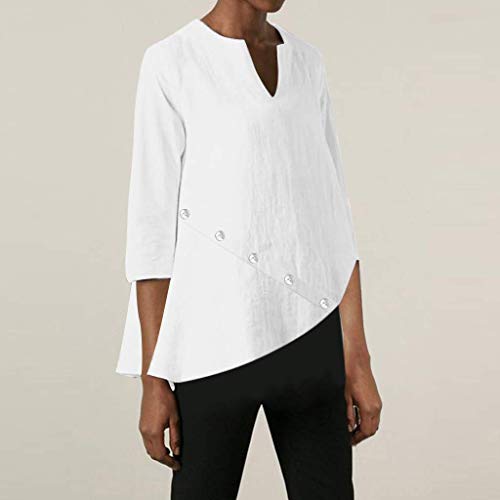 VEMOW Tops Mujer Tops Tallas Grandes Mujer Cuello Pico Color Puro Camisetas de Manga Media Camisetas Blusas(Blanco,XL)