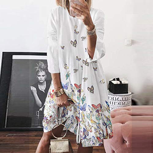 VEMOW Vestido de Las Mujeres del Estilo Elegante Verano Vacaciones de Verano Imprimir Casual Tallas Grandes Vestido de Las señoras Casuales Vestido Midi(Blanco,4XL)