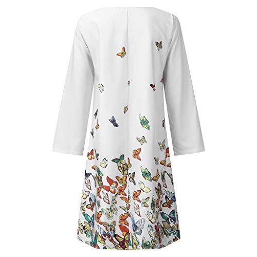 VEMOW Vestido de Las Mujeres del Estilo Elegante Verano Vacaciones de Verano Imprimir Casual Tallas Grandes Vestido de Las señoras Casuales Vestido Midi(Blanco,4XL)