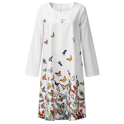 VEMOW Vestido de Las Mujeres del Estilo Elegante Verano Vacaciones de Verano Imprimir Casual Tallas Grandes Vestido de Las señoras Casuales Vestido Midi(Blanco,4XL)
