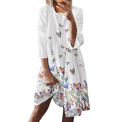 VEMOW Vestido de Las Mujeres del Estilo Elegante Verano Vacaciones de Verano Imprimir Casual Tallas Grandes Vestido de Las señoras Casuales Vestido Midi(Blanco,4XL)