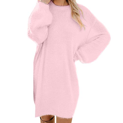 VEMOW Vestido Mujer Invierno SuéTer Tejer SuéTer Tipo con Cuello De Tortuga Calentar Manga Larga Bolsillo Mini SuéTer Vestir OtoñO Summer(Rosado,2XL)