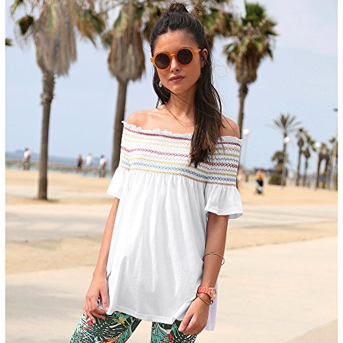 VENCA Camiseta Escote Barco elástico en Nido de Abeja Multicolor Mujer - 014522