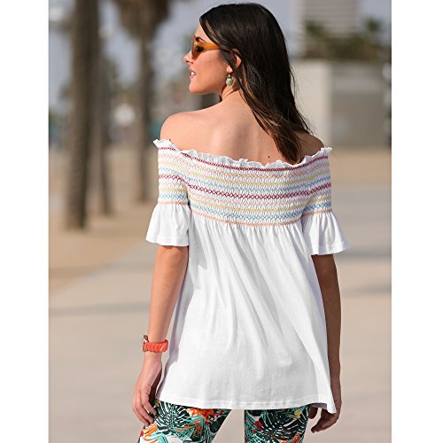 VENCA Camiseta Escote Barco elástico en Nido de Abeja Multicolor Mujer - 014522