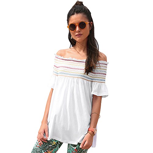 VENCA Camiseta Escote Barco elástico en Nido de Abeja Multicolor Mujer - 014522