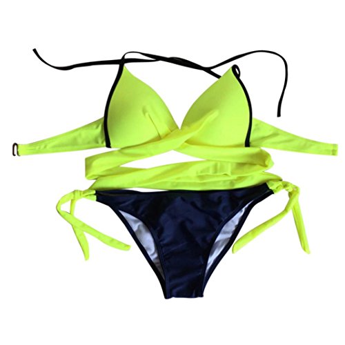 VENMO Mujeres Sexy Bikini Conjunto Push-up Acolchado Traje de baño Dos Piezas Bañador de Playa Swimwear (Amarillo, S)