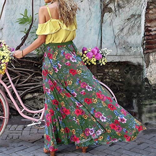 Ventas de Vestidos de Fiesta en la Playa de Verano Yvelands Mujeres Bohemio de Dos Piezas con Pliegues Vestidos Estampados para Vacaciones