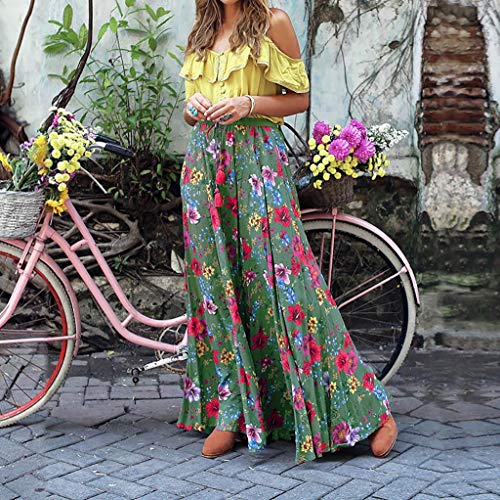 Ventas de Vestidos de Fiesta en la Playa de Verano Yvelands Mujeres Bohemio de Dos Piezas con Pliegues Vestidos Estampados para Vacaciones