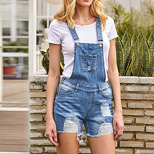 Verano Mujer Mono Petos de Pantalones Corto, Morbuy Casual Jeans Bolsillos Elegante Jumpsuits Moda Playa Fiesta Noche Cóctel Overoles Denim Pantalón (2XL, Azul)