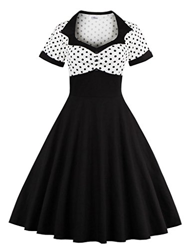 VERNASSA 1950s Vestidos para Mujer, 50s Vestido Retro con Estilo del Oscilación de la Tarde de la Vendimia del Baile de Fin de Curso del Club del Coctel del Algodón del Estilo de Hepburn