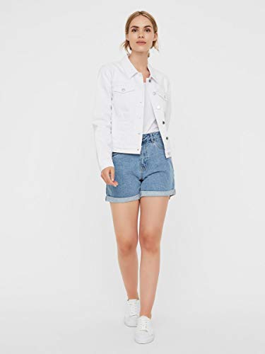 Vero Moda Vmhot SOYA LS Denim Jacket Mix Noos Chaqueta, Blanco (Bright White Bright White), 38 (Talla del Fabricante: Small) para Mujer