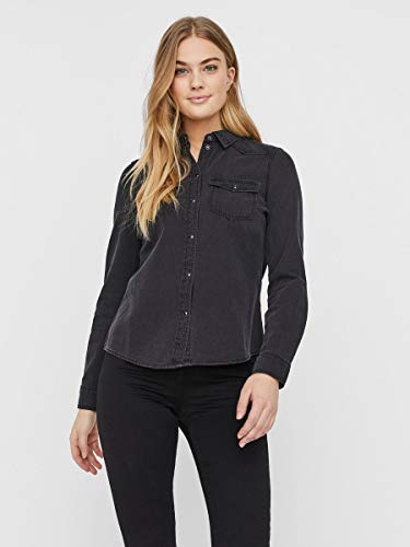 Vero Moda Vmmaria LS Dnm Slim Shirt Mix Ga Noos Ci Camisa, Schwarz, S para Mujer