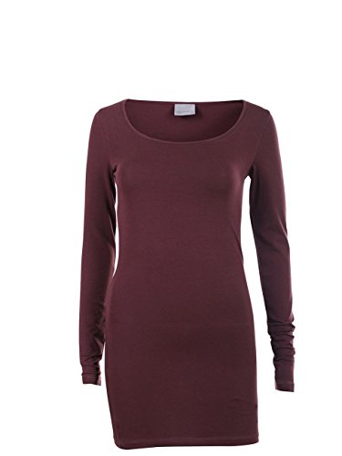 VERO MODA VMMAXI MY LS SOFT LONG U-NECK NOOS, Camisa Manga Larga Mujer, Rojo (Decadent Chocolate), 34 (Talla del fabricante: X-Small)
