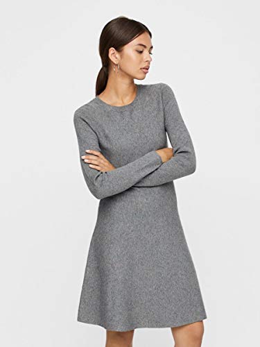 Vero Moda Vmnancy LS Knit Dress Noos Vestido, Gris (Medium Grey Melange Medium Grey Melange), 38 (Talla del Fabricante: Small) para Mujer