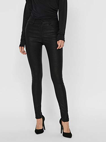 Vero Moda Vmseven MR Smooth Coat Animal PN GA Noos Abrigo, Black/Detail:Coated Croco, L 34 para Mujer