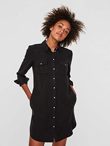 Vero Moda Vmsilla LS Short Dress Blck Noos Ga Vestido, Negro (Black Black), 40 (Talla del Fabricante: Medium) para Mujer