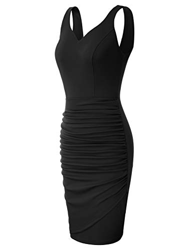 Vestido Ajustado de Cóctel sin Mangas con Cuello V de Verano para Mujer S Negro CLS02497-1