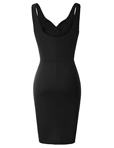 Vestido Ajustado de Cóctel sin Mangas con Cuello V de Verano para Mujer S Negro CLS02497-1
