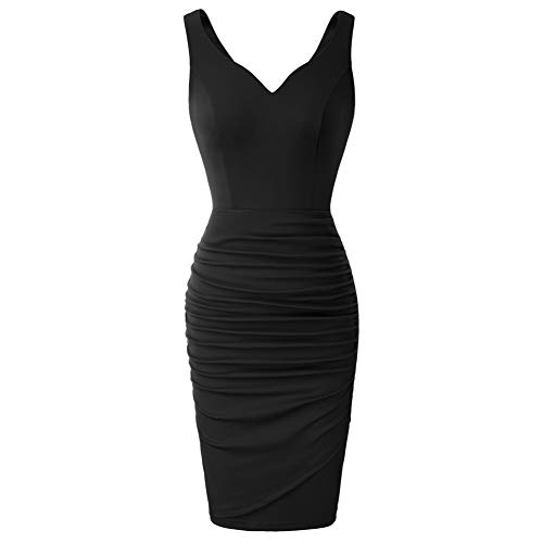 Vestido Ajustado de Cóctel sin Mangas con Cuello V de Verano para Mujer S Negro CLS02497-1