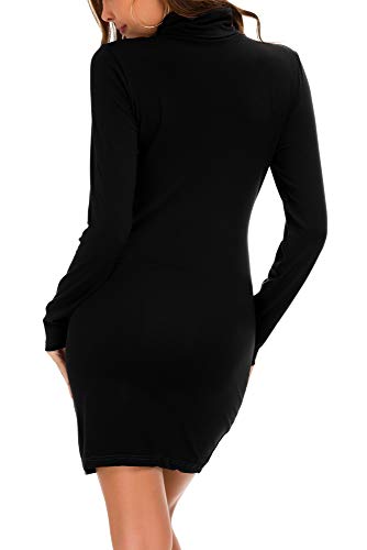 Vestido Ajustado de Manga Larga para Mujer Vestido Elegante de Cuello Alto con Cuello Alto (L, Negro)