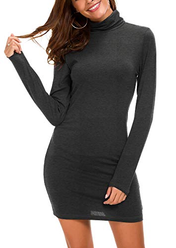 Vestido Ajustado de Manga Larga para Mujer Vestido Elegante de Cuello Alto con Cuello Alto (M, Gris)