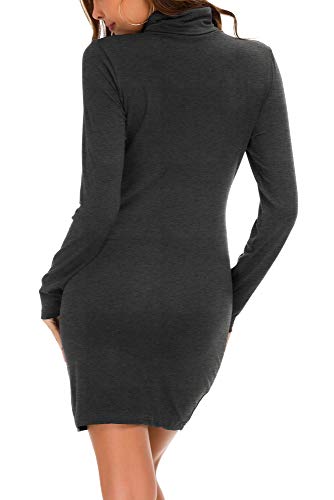 Vestido Ajustado de Manga Larga para Mujer Vestido Elegante de Cuello Alto con Cuello Alto (M, Gris)