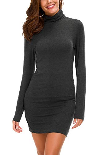 Vestido Ajustado de Manga Larga para Mujer Vestido Elegante de Cuello Alto con Cuello Alto (M, Gris)