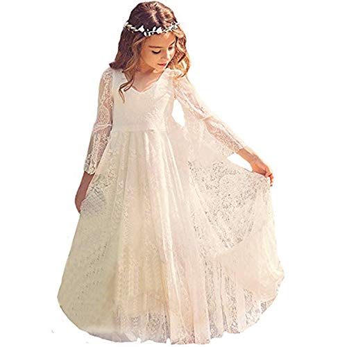 Vestido Blanco de niña de Las Flores Vestido Blanco de niña para el Bautizo de Bodas de la Fiesta de Desfile