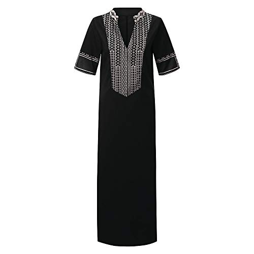 Vestido bohemio de verano para mujer, talla grande, S-5XL, casual, cuello en V, vestido dividido, vintage, étnico, floral, para mujer, suelto, manga corta, largo, maxi kaftan