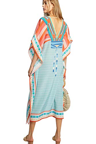 Vestido Boho Mujer Largo Talla Grande Camisolas y Pareos Indios Bohemio Hippie Chic Tunica Piscina Caftan Africano Kaftan Etnico Kimono Flores Maxi Dress Ropa Hawaiana Traje de Baño Bikini Cover Up