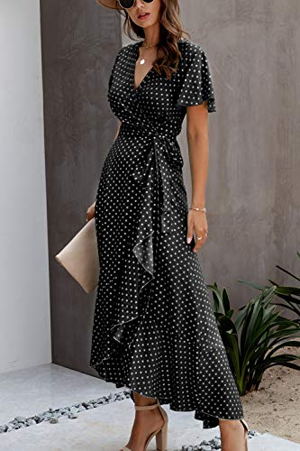 Vestido Casual de Verano para Mujer Vestidos de Playa Largos con Lunares Vintage Negro M