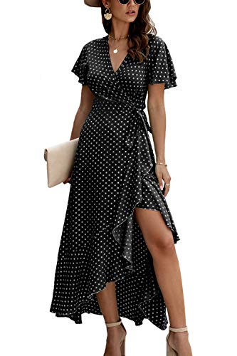 Vestido Casual de Verano para Mujer Vestidos de Playa Largos con Lunares Vintage Negro M