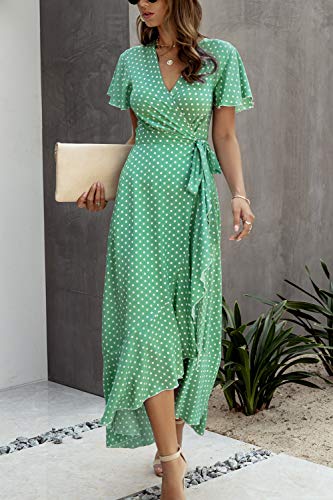 Vestido Casual de Verano para Mujer Vestidos de Playa Largos con Lunares Vintage Verde XXL