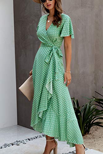 Vestido Casual de Verano para Mujer Vestidos de Playa Largos con Lunares Vintage Verde XXL