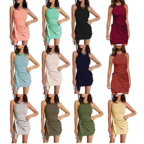 Vestido Casual Verano para Mujer Vestido Camiseta Sin Mangas Casuales Suelto Vestido Color Sólido hasta Rodillas para Diario Playa Vacaciones (Negro, L)
