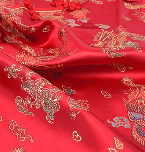 Vestido Chino Corta Rojo Cheongsam Mangas Cortas Qipao Motivo dragón tamaño 38