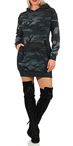 Vestido con capucha para mujer de gran tamaño, de camuflaje, manga larga (n.º 669) gris S