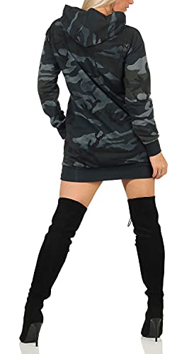 Vestido con capucha para mujer de gran tamaño, de camuflaje, manga larga (n.º 669) gris S