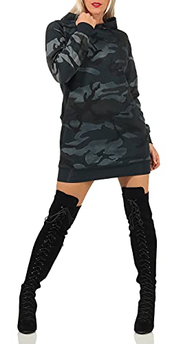 Vestido con capucha para mujer de gran tamaño, de camuflaje, manga larga (n.º 669) gris S