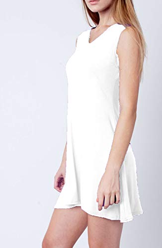 Vestido con Vuelo en Forma de A para Mujer - Largo hasta la Rodilla y sin Mangas - Escote de Pico, Redondo o de Cisne - Informal - Colores Lisos - Blanco - Cuello de Pico - XXL - UK 20-22/EU 48-50