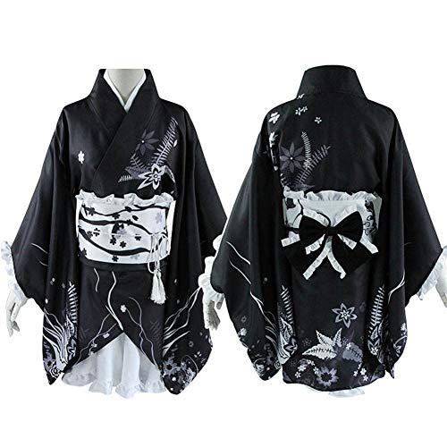 Vestido de Albornoz Kimono de Estilo japonés Anime Cosplay Yukata Series Verano de Japón Chicas Lindas Cosplay de Anime Disfraces (Negro, S)