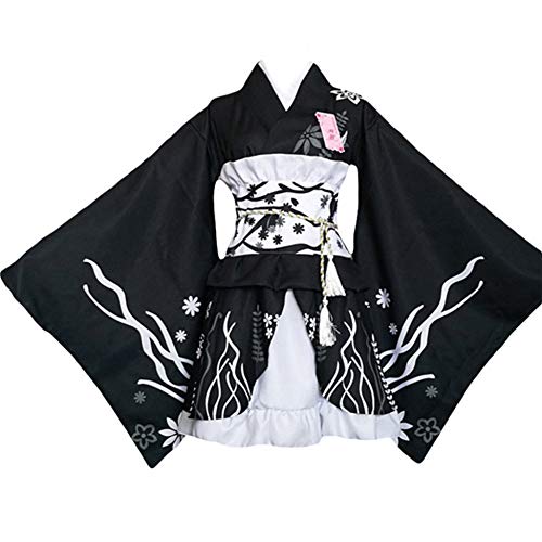 negro kimono anime Lolita japonés Halloween ropa disfraz Fenical Disfraz de flores de cerezo cosplay talla S 