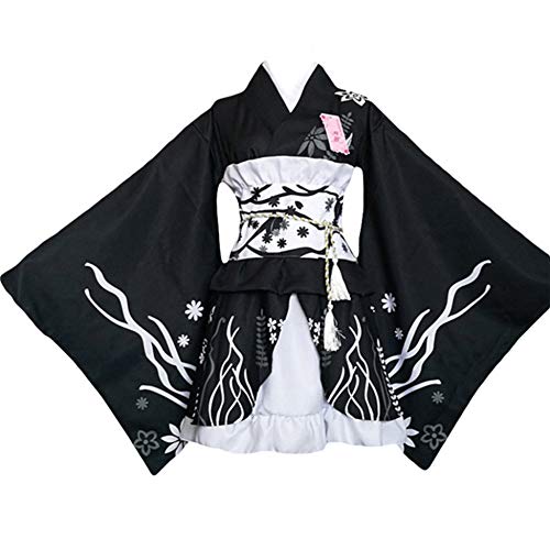 Vestido de Albornoz Kimono de Estilo japonés Anime Cosplay Yukata Series Verano de Japón Chicas Lindas Cosplay de Anime Disfraces (Negro, S)